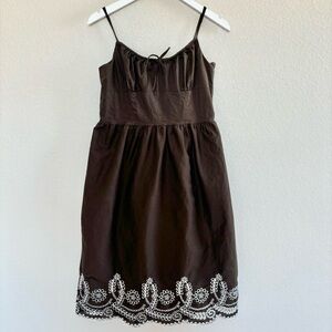 ann taylor loft brown milkmaid embroidered midi sundress women’s size 10 eyelet